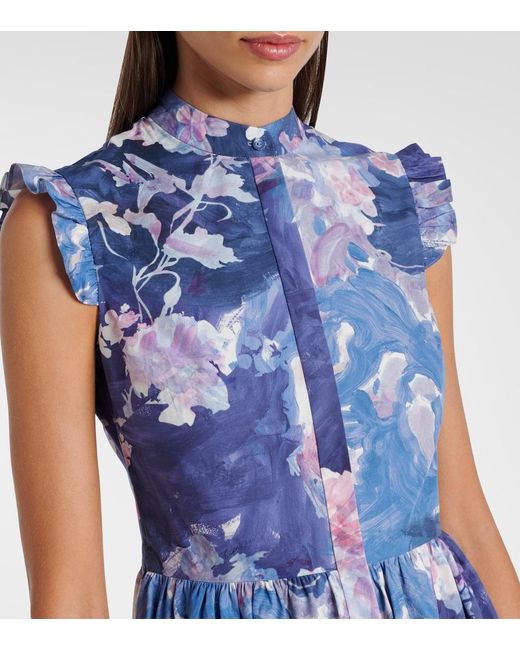 Erdem Blue Flared Floral Midi Dress