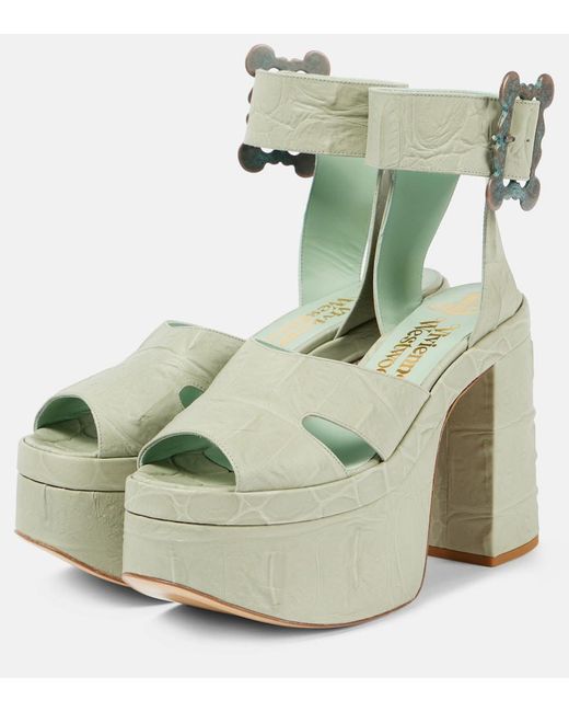Vivienne Westwood Green Olde London Croc-Effect Leather Platform Sandals