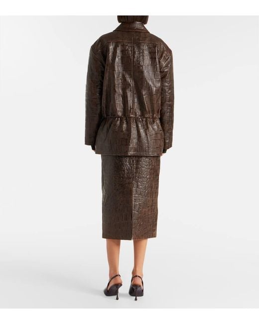 Emilia Wickstead Brown Norcutt Croc-Effect Leather Jacket