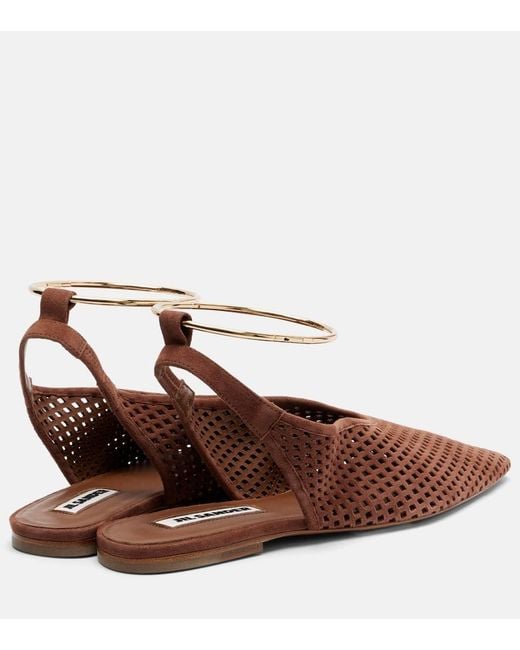Jil Sander Brown Perforated Suede Slingback Flats