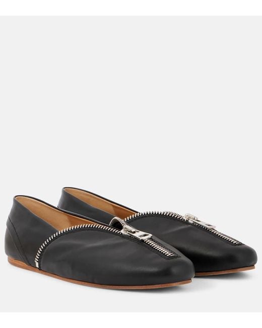 J.W. Anderson Black Biker Leather Ballet Flats