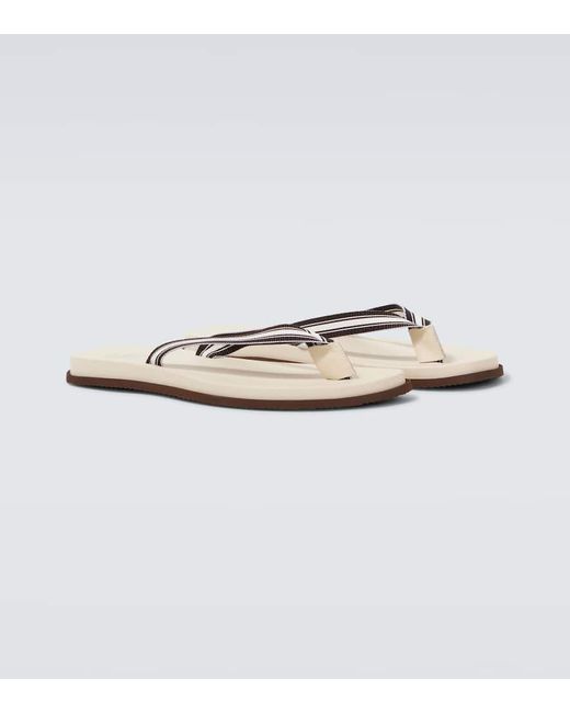 Brunello Cucinelli White Leather-Trimmed Slippers for men