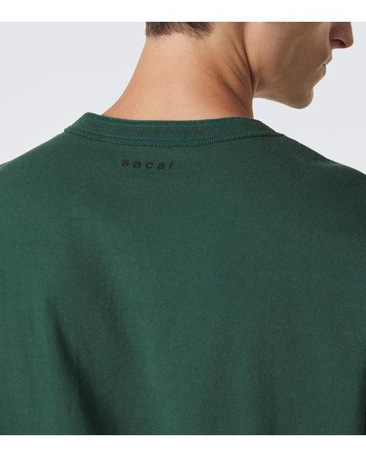 Sacai Green Cotton Jersey T-Shirt for men
