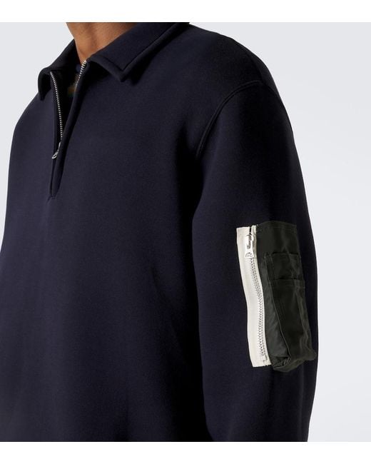 Sacai Blue Cotton-Blend Polo Sweatshirt for men