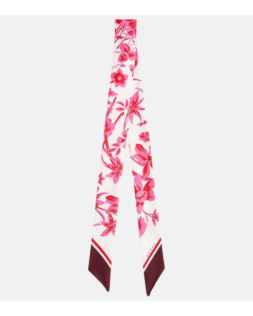 Foulard in seta con stampa floreale di Gucci in Red