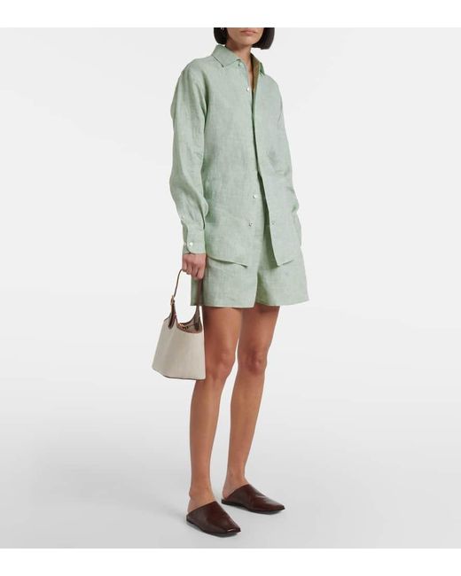 Loro Piana Green Angelo High-Rise Linen Bermuda Shorts