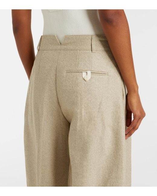 Jacquemus Natural Ovalo Cotton And Linen Barrel-Leg Pants