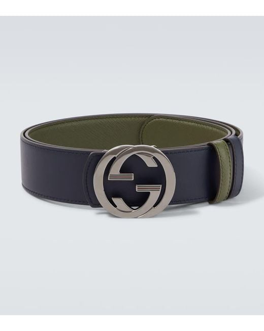 Gucci Green Double G Reversible Leather Belt for men