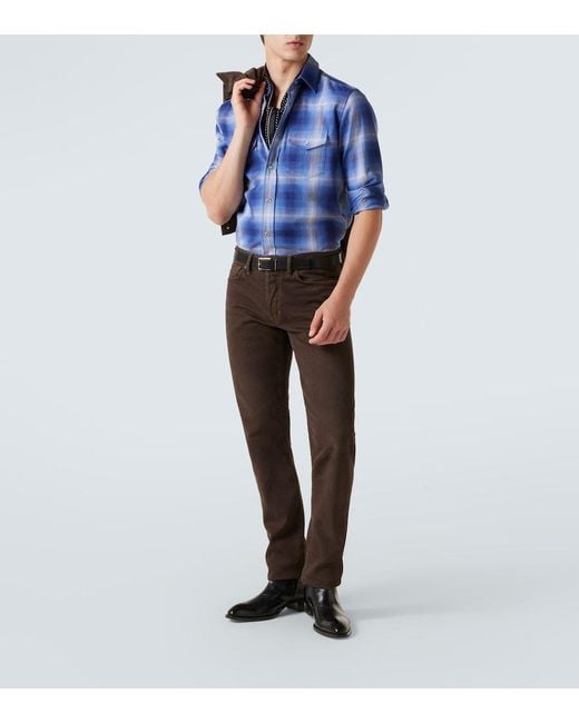 Tom Ford Blue Checked Cotton Shirt for men
