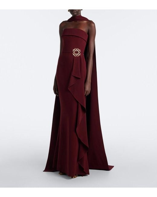Elie Saab Purple Scarf-Detail Embellished Draped Cady Gown