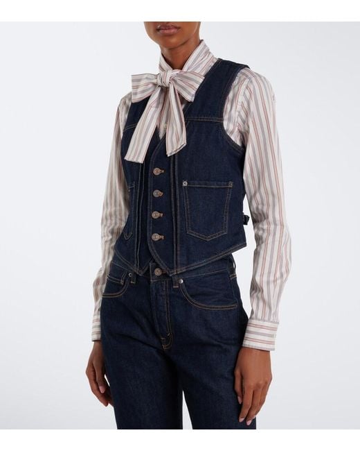 Polo Ralph Lauren White Bow-Detail Striped Cotton Poplin Shirt