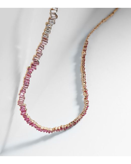 Suzanne Kalan Metallic Bold 18Kt Rose Tennis Necklace With Sapphires And Diamonds
