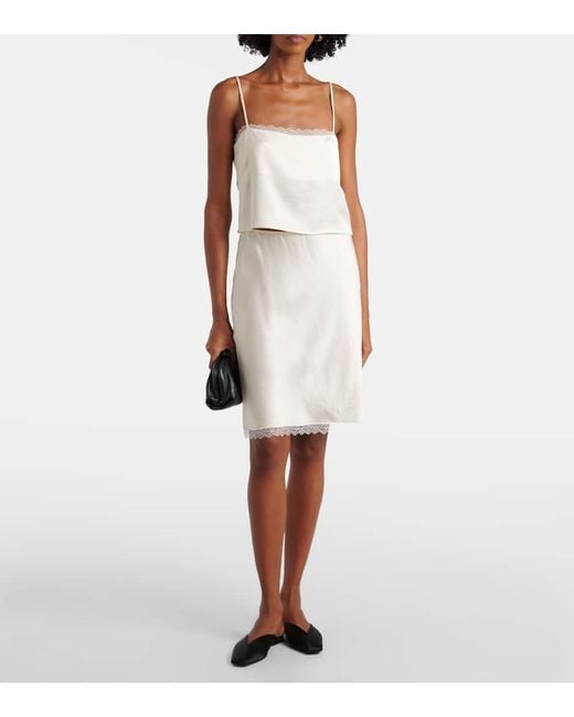 Falda Lencera Barb De Saten Con Encaje Leset de color White