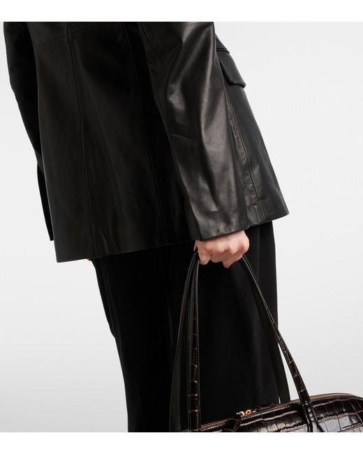 Totême Black Collarless Leather Jacket