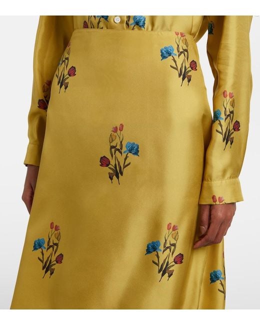 Marni Yellow Floral Silk Midi Skirt
