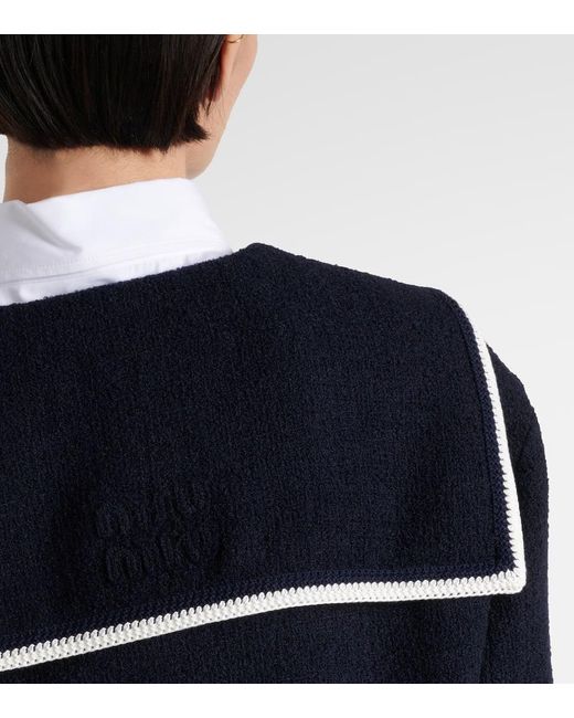 Giacca cropped in tweed di misto lana di Miu Miu in Blue