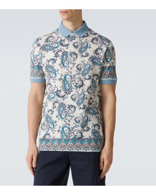 Etro Blue Paisley Cotton Pique Polo Shirt for men