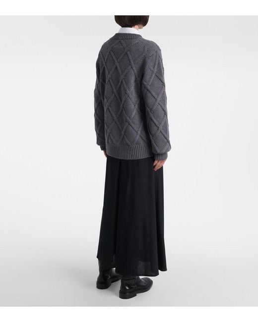 Jil Sander Gray Cable-Knit Virgin Wool Sweater