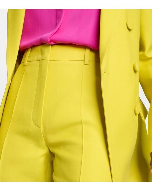 Pantalones rectos de Crepe Couture de tiro alto Valentino de color Yellow