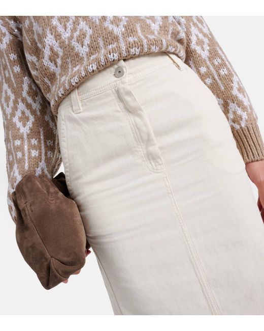 Brunello Cucinelli White Cotton And Linen Midi Skirt