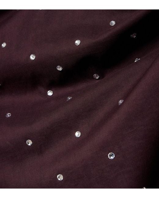 Oseree Purple Embellished Cotton And Silk Scarf