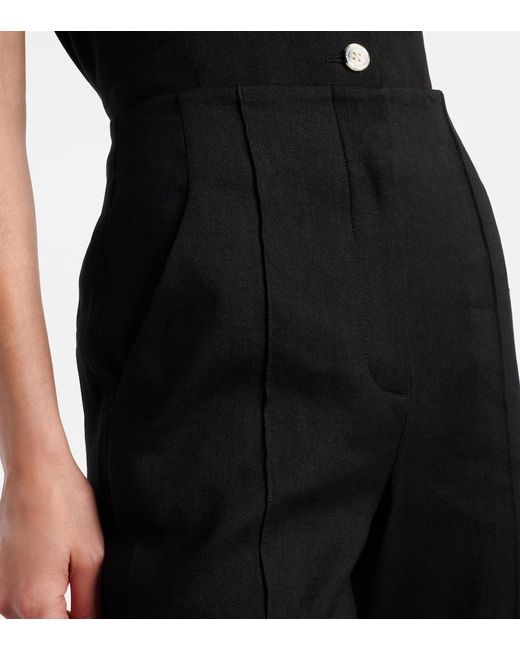 Veronica Beard Black Komi High-Rise Linen-Blend Flared Pants