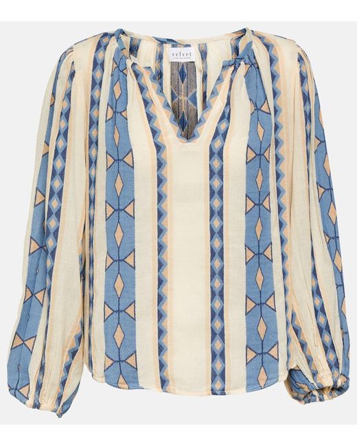 Velvet Blue Bedruckte Bluse aus Baumwolle