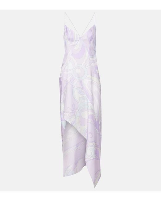 Emilio Pucci Purple Marmo Asymmetric Silk Twill Maxi Dress