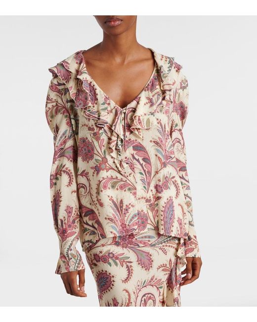 Etro Pink Printed Ruffled Blouse