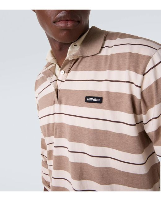 Miu Miu Natural Striped Cotton Jersey Polo Shirt for men