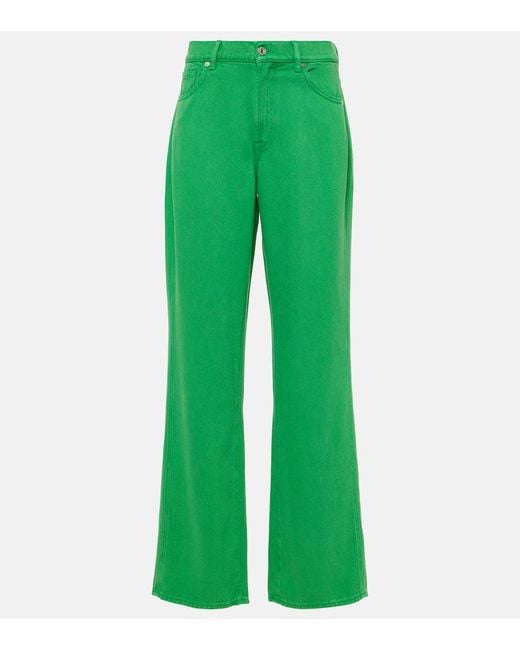 7 For All Mankind Green High-Rise Straight Jeans Tess