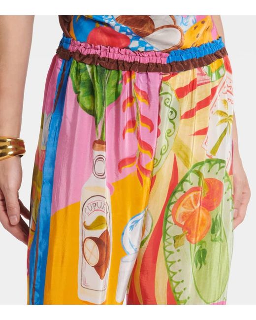 Farm Rio Orange Summer Picnic Printed Wide-Leg Pants