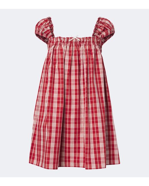 Faithfull The Brand Red Belinha Checked Cotton Minidress