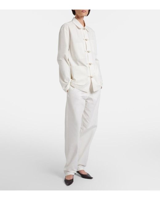 The Row White Fael Cotton Poplin Straight Pants