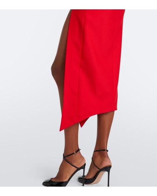 David Koma Red Off-Shoulder Wool-Blend Bustier Dress