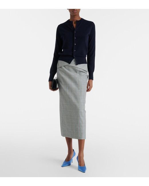 Victoria Beckham Gray Checked Virgin Wool Midi Skirt