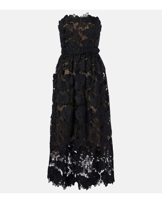 Oscar de la Renta Black Floral Lace Bustier Gown