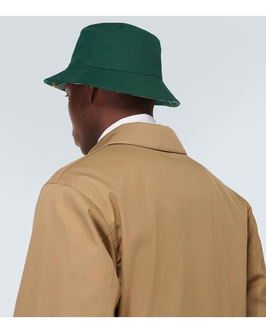 Burberry Green Check Reversible Twill Bucket Hat for men