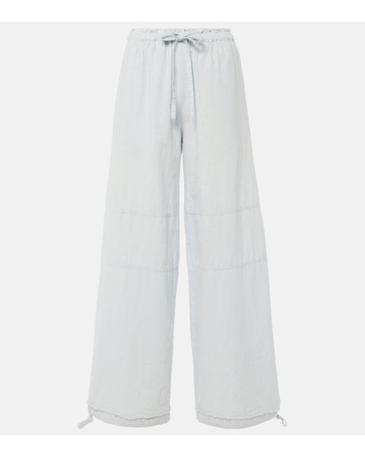 Acne White Mid-rise Cotton And Linen Wide-leg Pants