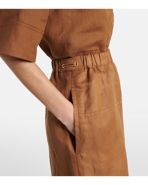 Max Mara Brown Onore Linen And Silk Twill Wide-Leg Pants