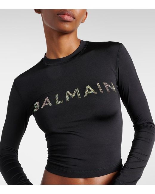 Protector de bano cropped adornado Balmain de color Black