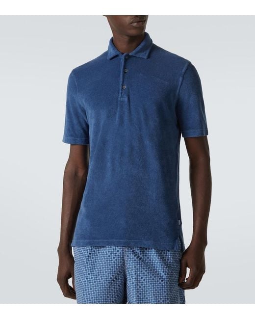 Fedeli Blue Mondial Cotton Terry Polo Shirt for men