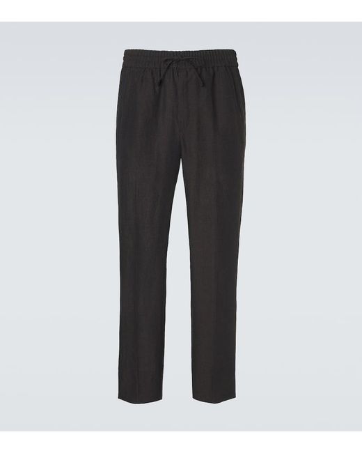 Brioni Black Linen Straight Pants for men
