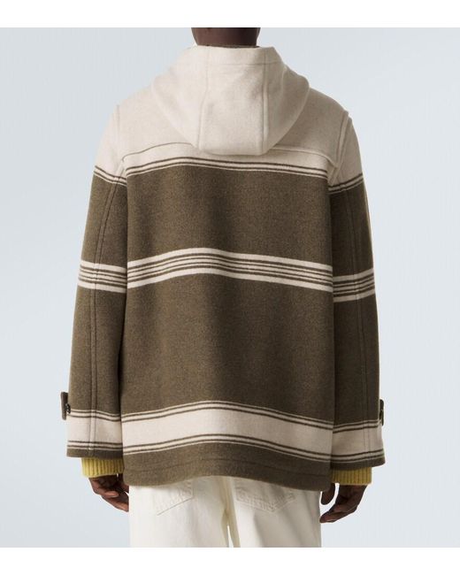 Burberry Green Striped Wool And Cotton-Blend Duffel Coat for men