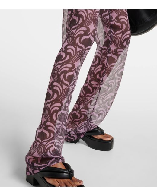 Pantalon droit imprime en soie Dries Van Noten en coloris Purple