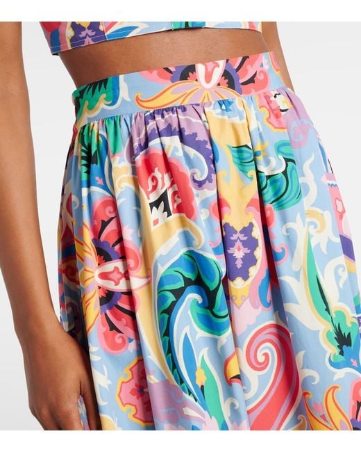Etro White Vibrant Paisley Print Cotton Skirt