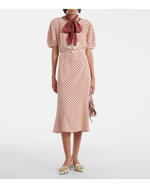 Prada Pink Scarf-Detail Polka-Dot Silk Midi Dress