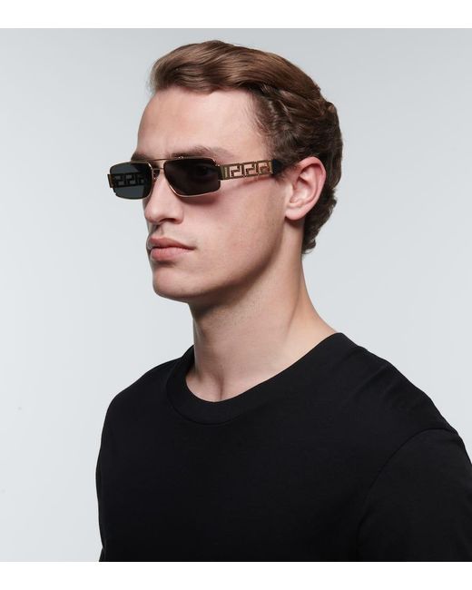 Versace Blue Greca Rectangular Sunglasses for men