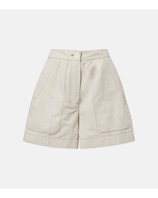 Prada White Cotton And Linen Chambray Shorts