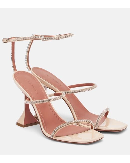 AMINA MUADDI Pink Gilda Embellished Patent Leather Sandals